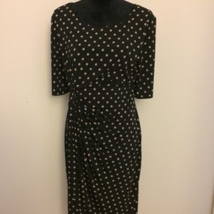 Connected Petite Black and Tan Polka Dot Dress